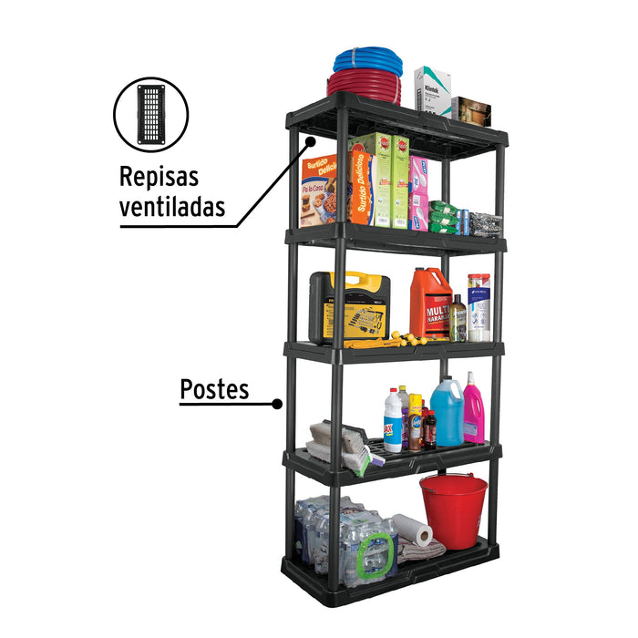 Estante plástico 5 repisas cap. 35 Kg 185 x 44 x 92, Pretul 20614 EST-5P