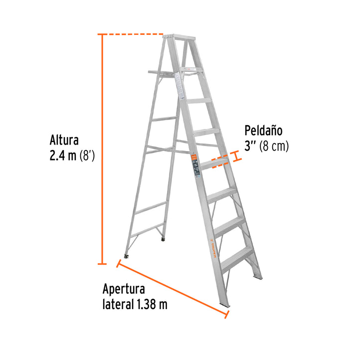 Escalera de tijera 100% aluminio tipo ll 7 peldaños, Truper 10460 ESTA-27