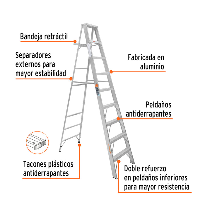 Escalera de tijera 100% aluminio tipo ll 8 peldaños, Truper 10469 ESTA-28