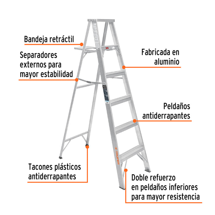 Escalera de tijera 100% aluminio tipo lll 5 peldaños, Truper 10439 ESTA-35