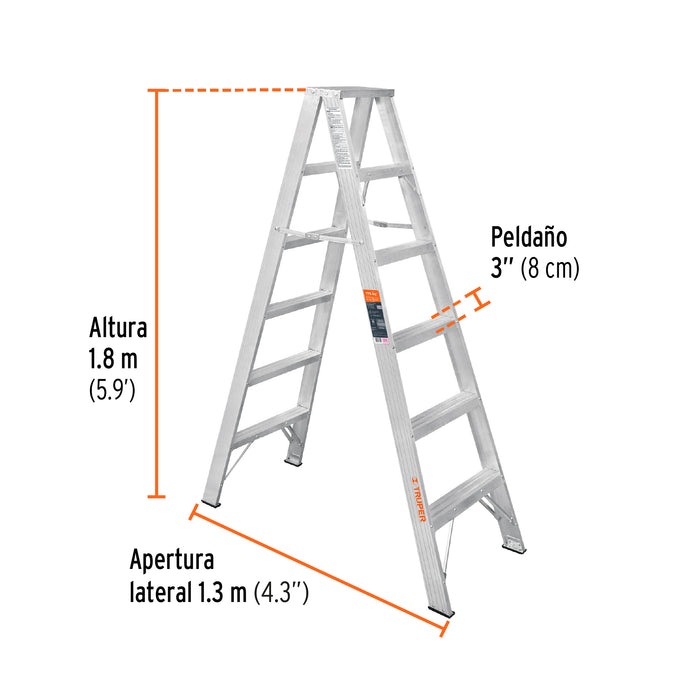 Escalera de tijera doble, tipo ll, 5 escalones, Truper 10496 ESTD-25