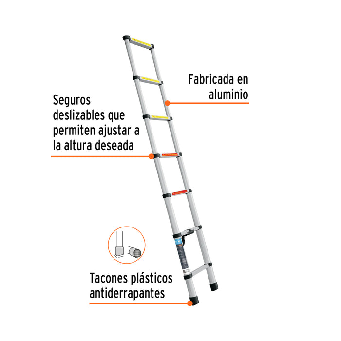Escalera telescópica, 7 peldaños, tipo II, capacidad 102kg 101903 ESTE-207