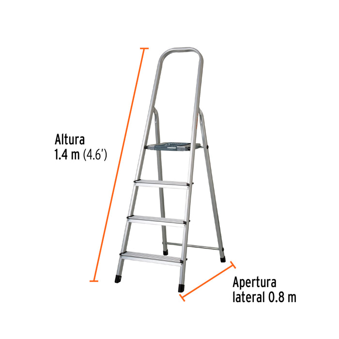 Escalera tubular plegable, 4 peldaños, aluminio, Truper 16765 ESTU-4A