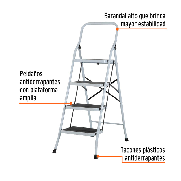 Escalera tubular, plegable, 4 peldaños, Pretul 24122 ESTU-4P