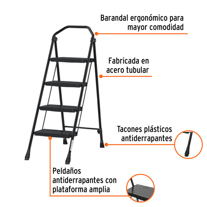 Escalera tubular, plegable, 4 peldaños, Truper 103144 ESTU-4