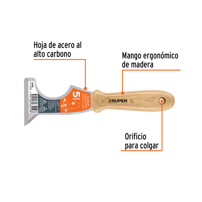 Espátula 2-1/2' de 5 usos con mango de madera, Truper Código: 14458