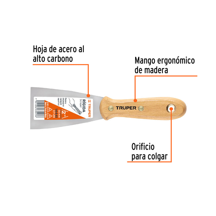 Espátula rígida 2' con mango de madera, Truper 14441 ET-2R