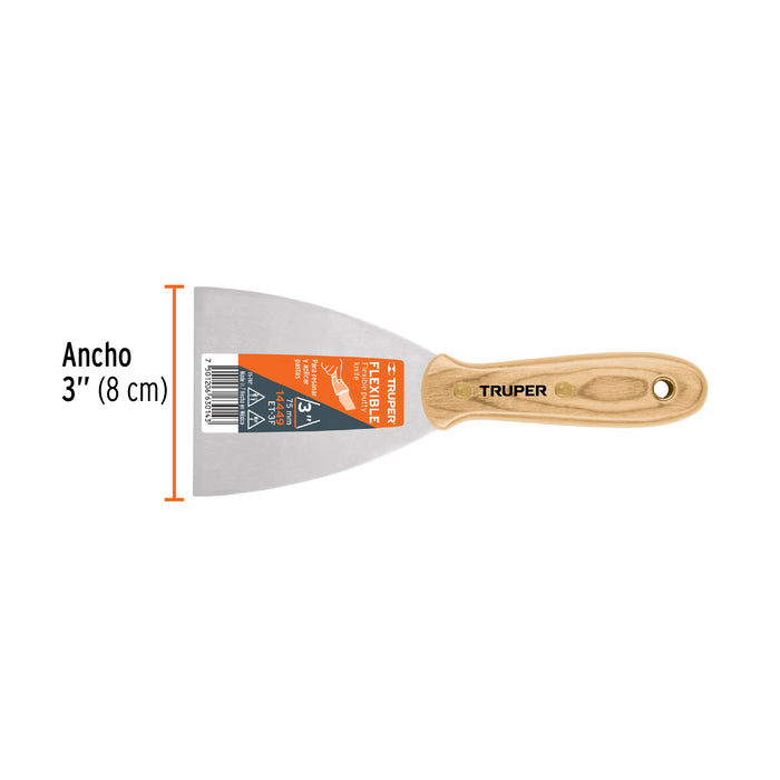 Espátula flexible 3' con mango de madera, Truper 14449 ET-3F