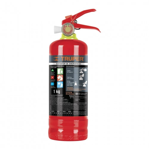 Extintor portátil recargable 1 kg, polvo tipo ABC, Truper 100276 Ext-1000