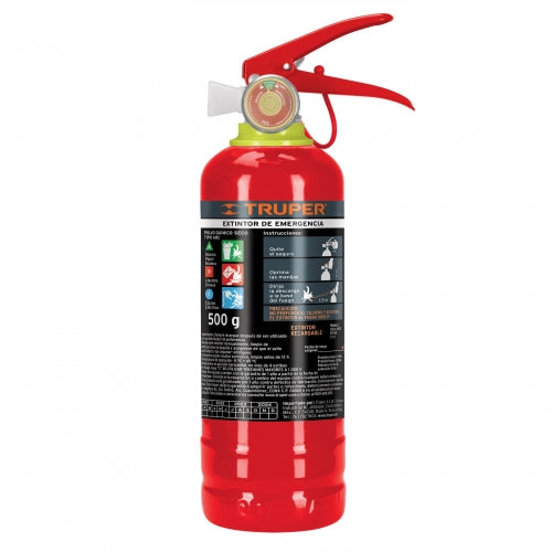 Extintor portátil recargable 0.5 kg, polvo tipo ABC, Truper 101172 EXT-500