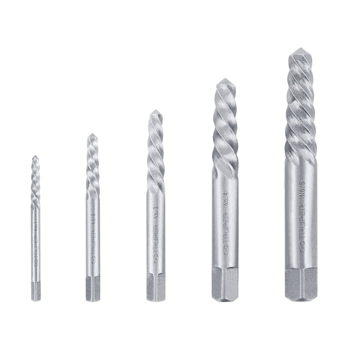 Juego con 5 extractores de tornillos, Truper 14512 EXT-5