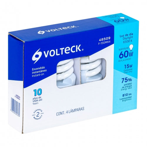 Pack de 4 lámparas espiral mini T2 15 W luz de día, en caja 48509 F-15EMX4