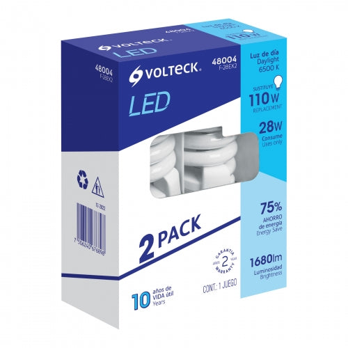 Pack 2 lámparas espiral T4 28 W luz de día, blíster, Volteck 48004 F-28EX2