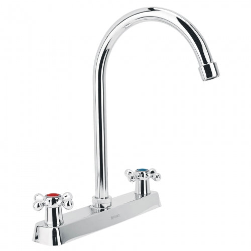Mezcladora 8' p/fregadero, cuello curvo, manerales cruceta 45620 F-320E