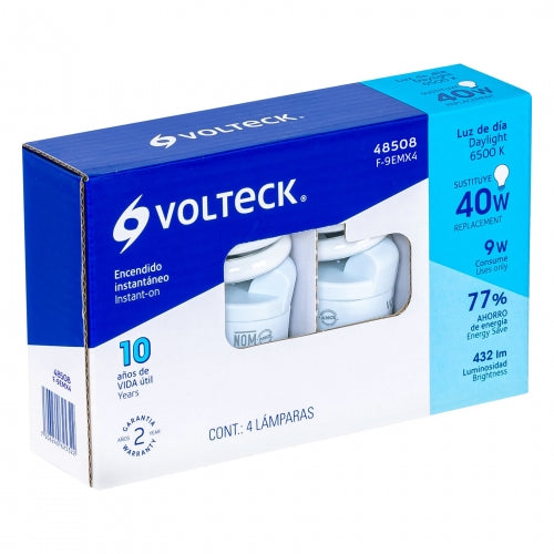 Pack de 4 lámparas espiral mini T2 9 W luz de día, en caja 48508 F-9EMX4