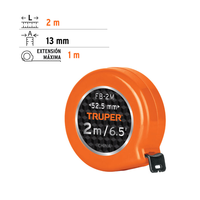 Flexómetro de bolsillo 2m, Truper 103090 FB-2M