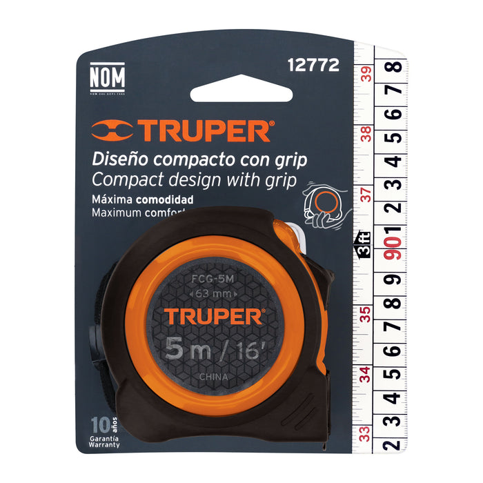 Flexómetro compacto contra impactos 5 m cinta 19 mm, Truper 12772 FCG-5M