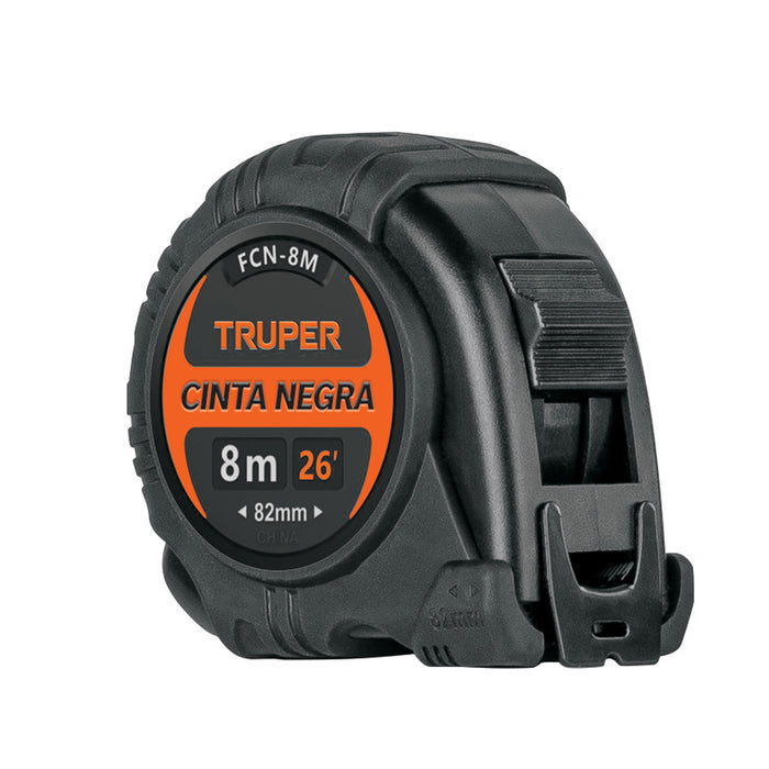 Flexómetro contra impactos 8 m, Cinta Negra 25 mm, Truper 11747 FCN-8M
