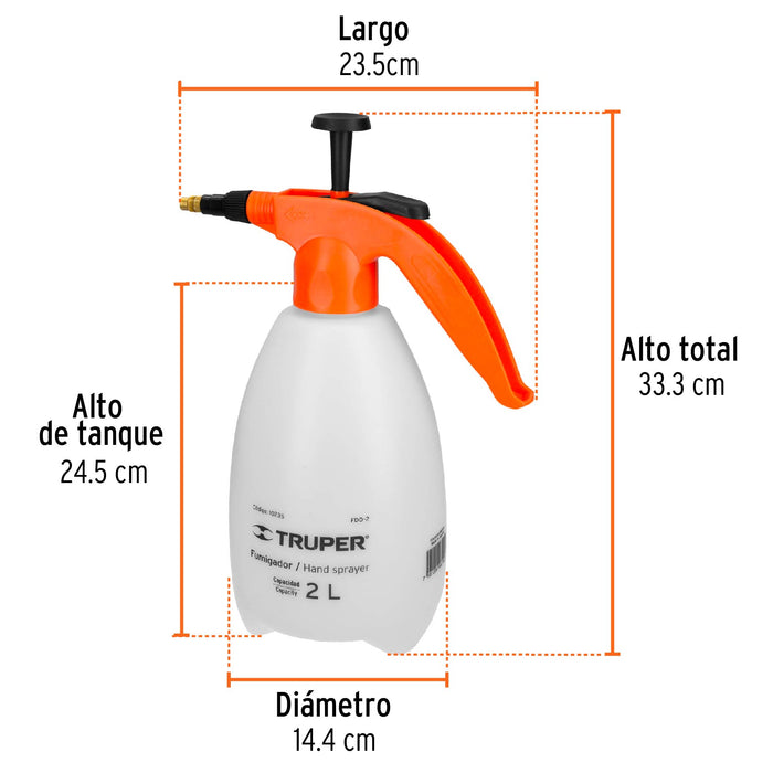 Fumigador de 2 litros doméstico, Truper 10235 FDO-2
