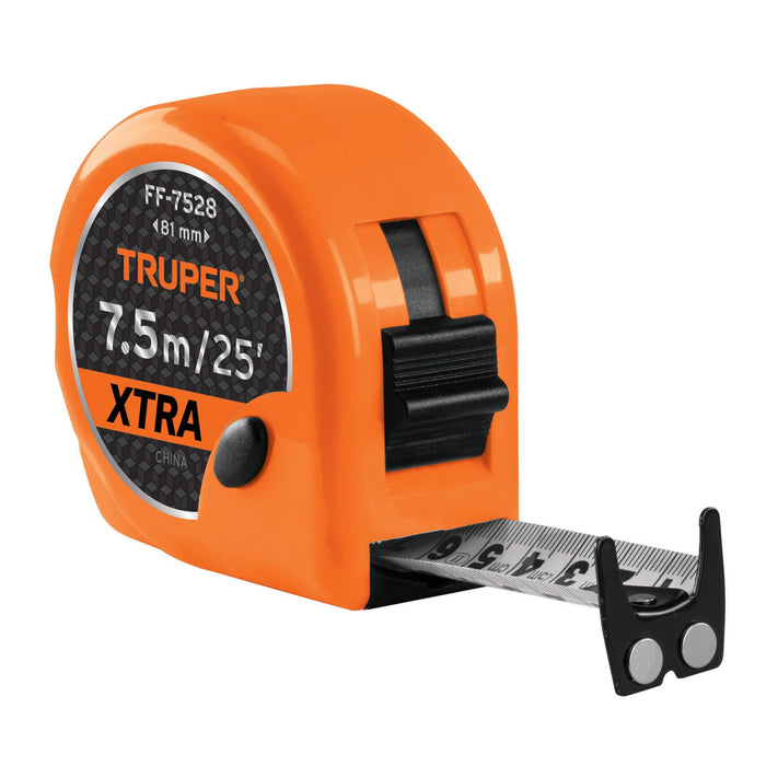 Flexómetro XTRA 7.5 m cinta extra ancha 28 mm, Truper 15025 FF-7528