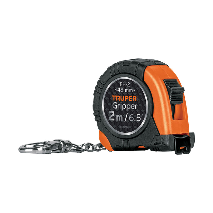 Flexómetro Gripper de 2 m tipo llavero, cinta 13 mm, Truper 14602 FH-2