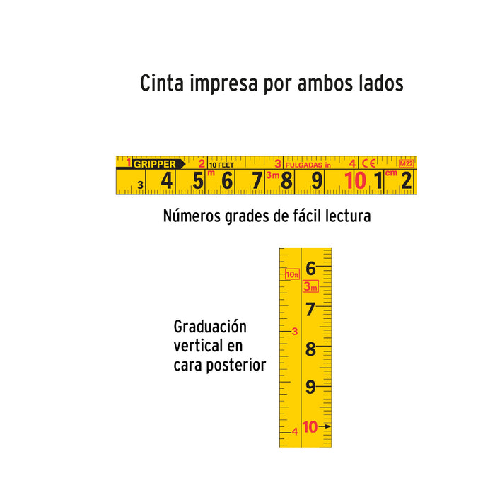 Flexómetro Gripper contra impactos 5.5 m cinta 25 mm, Truper 14613 FH-55M