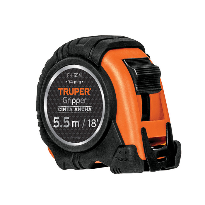 Flexómetro Gripper contra impactos 5.5 m cinta 25 mm, Truper 14613 FH-55M