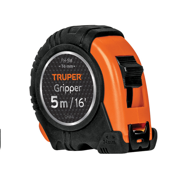 Flexómetro Gripper contra impactos 5 m cinta 19 mm, Truper 14578 FH-5M