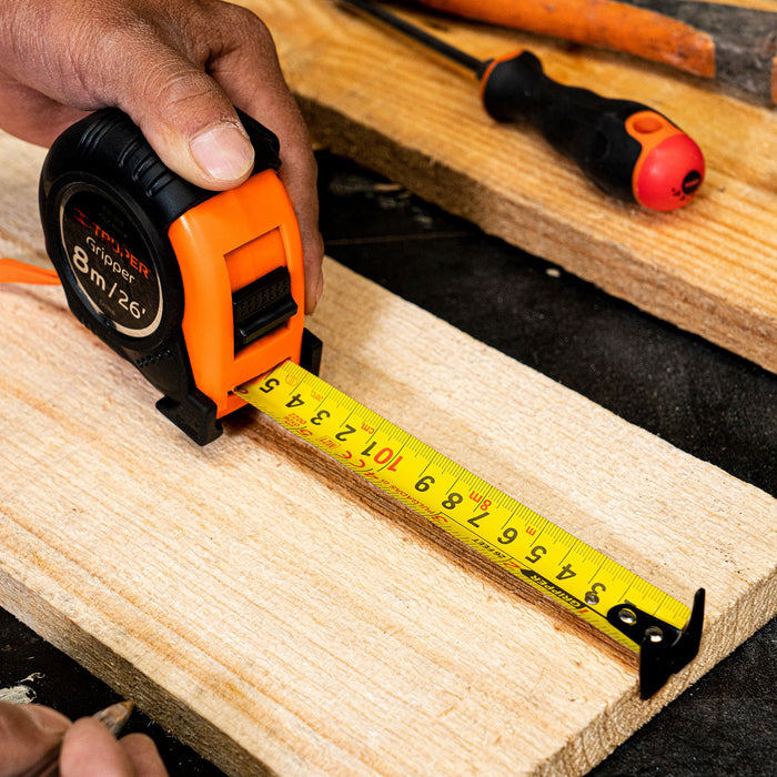 Flexómetro Gripper contra impactos 8 m cinta 25 mm, Truper 14579 FH-8M