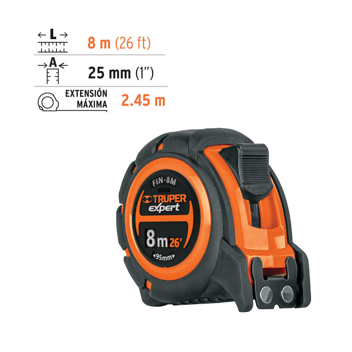 Flexómetro industrial contra impactos 8 m cinta 25 mm 12696 FIN-8M