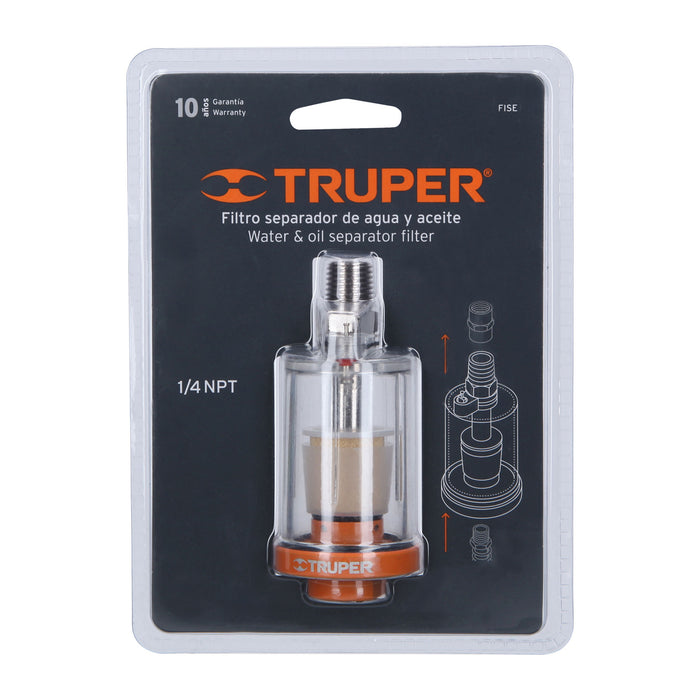 Filtro separador de agua y aceite, cuerda 1/4 NPT, Truper 19027 FISE
