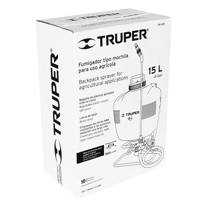 Fumigador de 15 L manual de mochila, Truper 10887 FM-425
