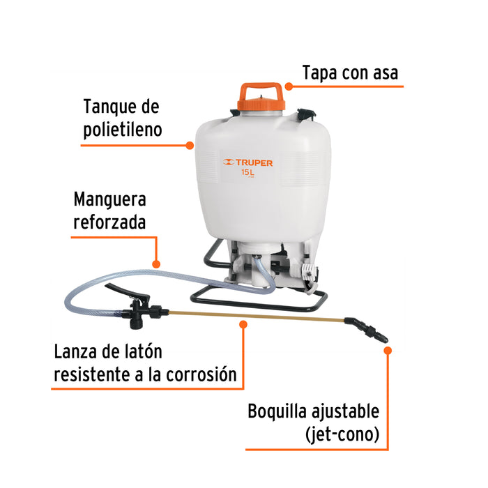 Fumigador de 15 L manual de mochila, Truper 10887 FM-425