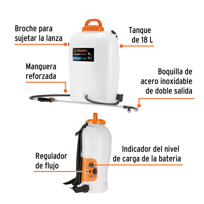 Fumigador de 18 L eléctrico con batería ion litio de 12 V 101745 FUB-18