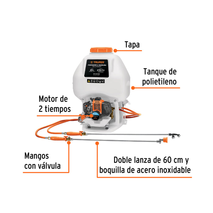 Fumigador de 25 L con motor a gasolina de 2 tiempos, Truper 101568 FUG-252