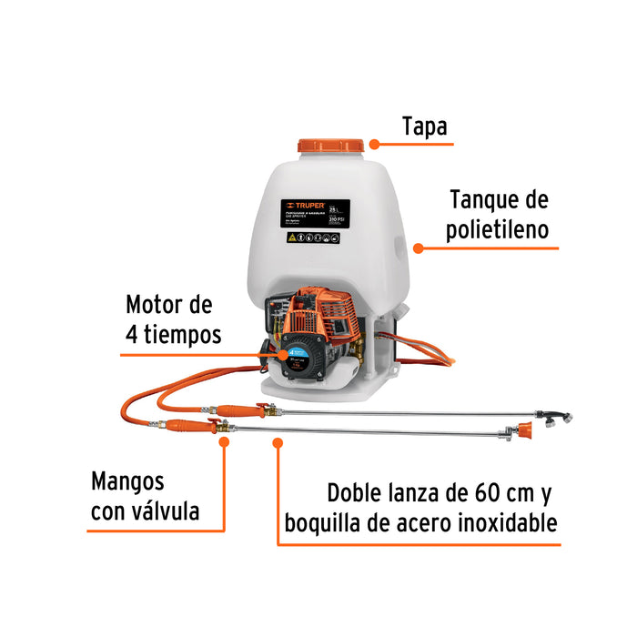 Fumigador de 25 L con motor a gasolina de 4 tiempos, Truper 101569 FUG-254