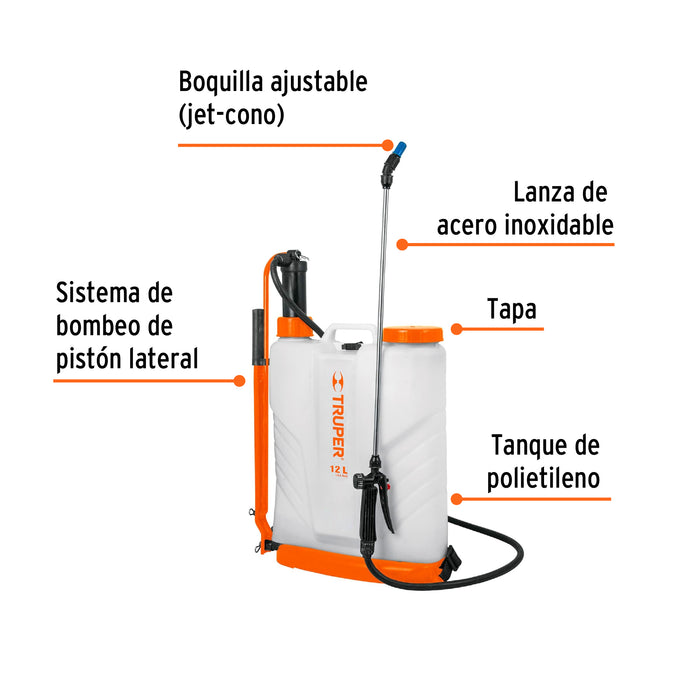 Fumigador de 12 L manual de mochila, Truper 14695 FUM-12