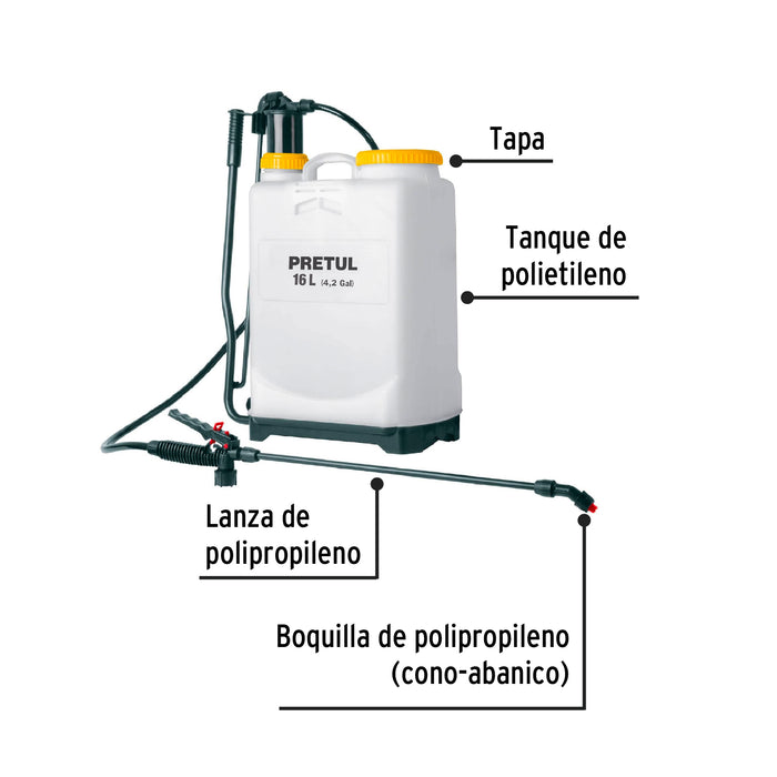 Fumigador de 16 L manual de mochila, Truper 14192 FUM-16