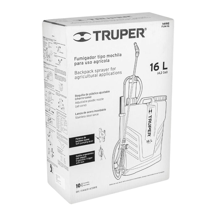 Fumigador de 16 L manual de mochila, Truper 14192 FUM-16