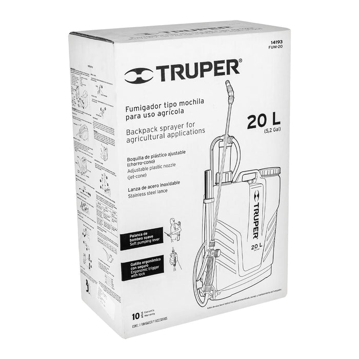 Fumigador de 20 L manual de mochila, Truper 14193 FUM-20