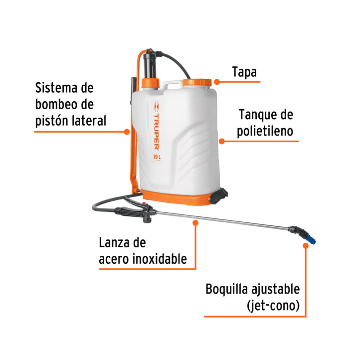 Fumigador de 20 L manual de mochila, Truper 14193 FUM-20