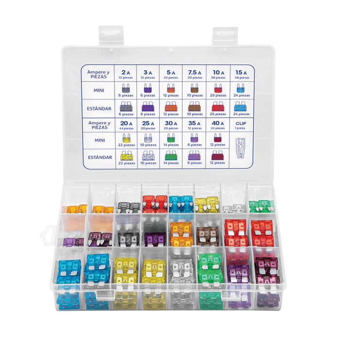 Juego de fusibles automotrices estándar y mini, 300 pz 48302 FUSA-300