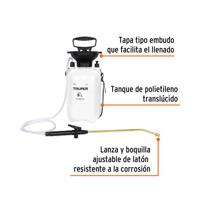 Fumigador jardinero 5 L (1.3 gal), Truper 10836 FUT-5