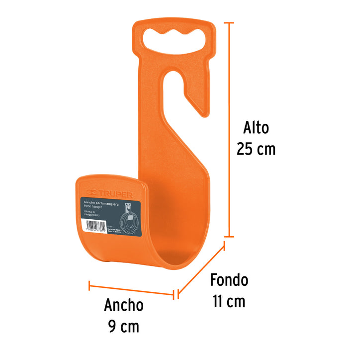 Gancho plástico naranja para manguera de jardín, Truper 100173 GA-MA-N