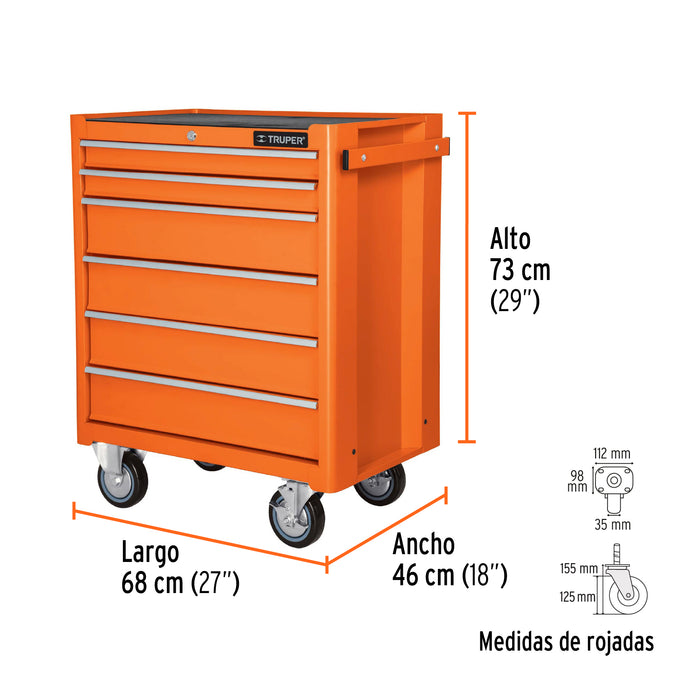 Gabinete metálico móvil, 6 cajones, capacidad 130 kg, Truper 12067 GAMO-6130