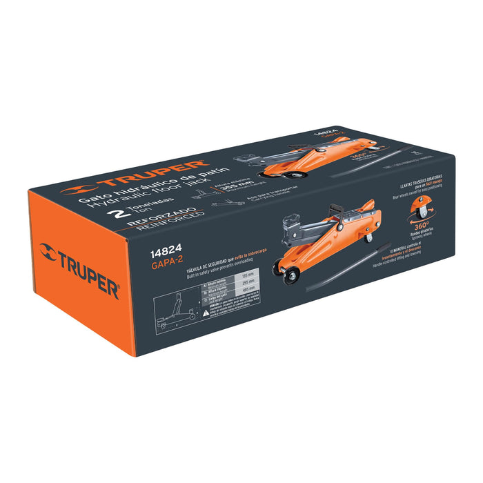 Gato hidráulico de patín, 2t, 50 movimientos, Truper 14824 GAPA-2