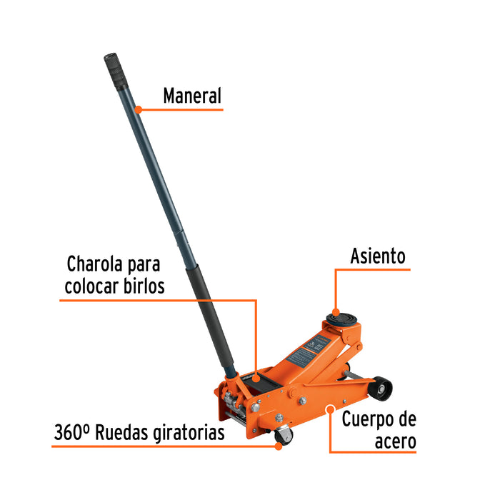 Gato hidráulico de patín 3t profesional, elev rápida, Truper 14949 GAPRO-300