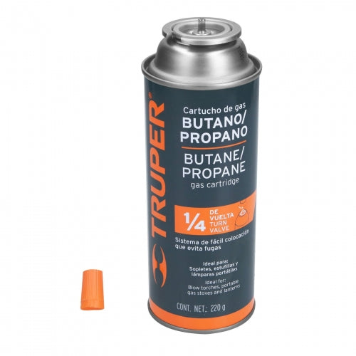 Lata de gas de 220 g válvula de 1/4 de vuelta, Truper 11920 GAS-220X