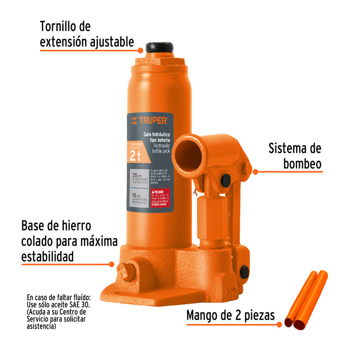 Gato hidráulico de botella de 2 Ton, Truper 14810 GAT-2