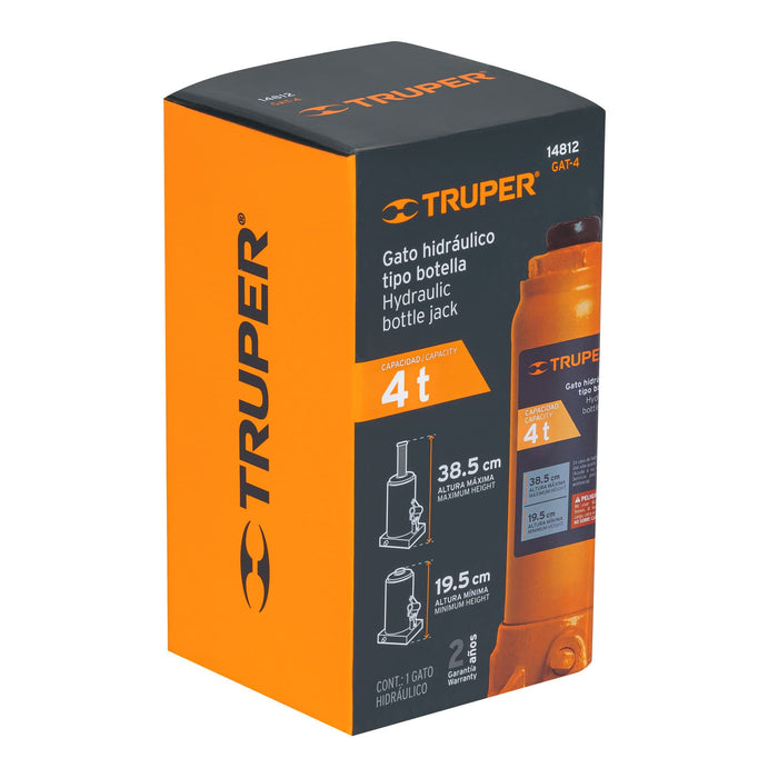 Gato hidráulico de botella de 4 Ton, Truper 14812 GAT-4
